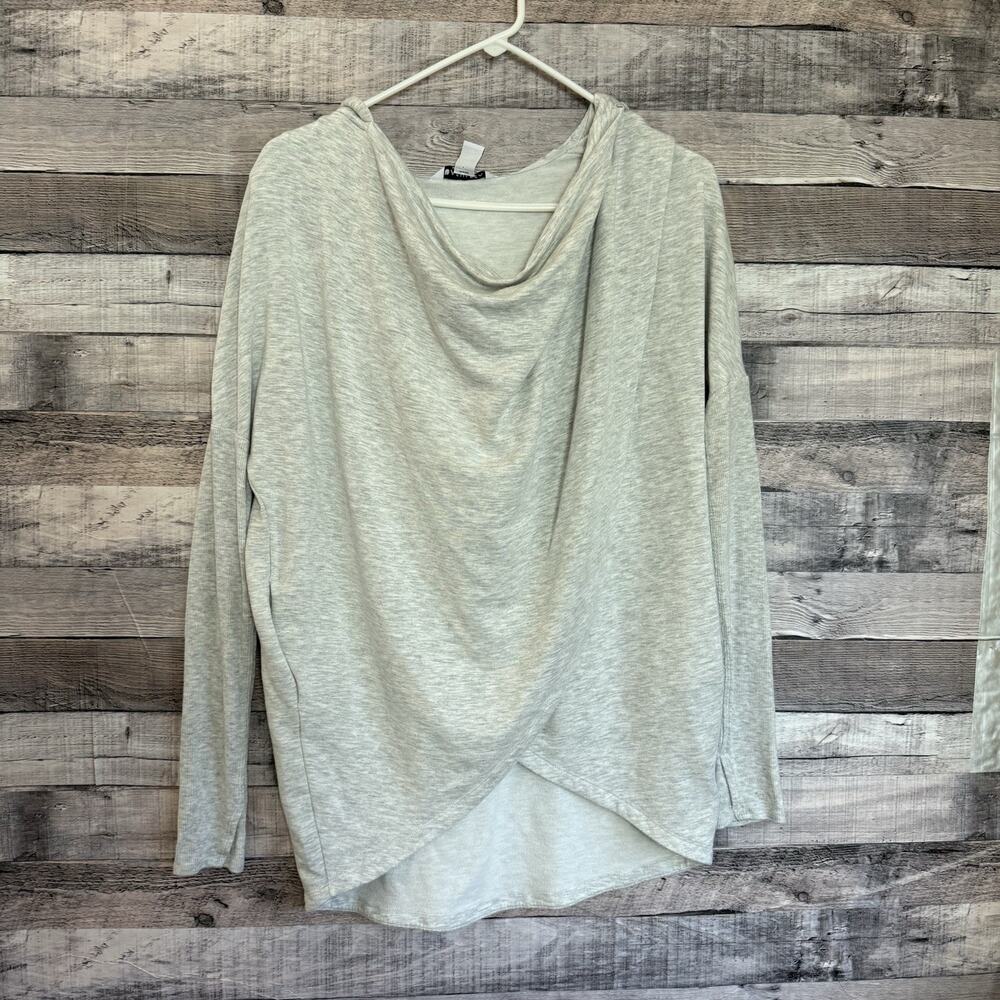 Athleta Purana Wrap Sweatshirt Gray Drapey Neck Oversized Hoodie S Fitted Sleeve